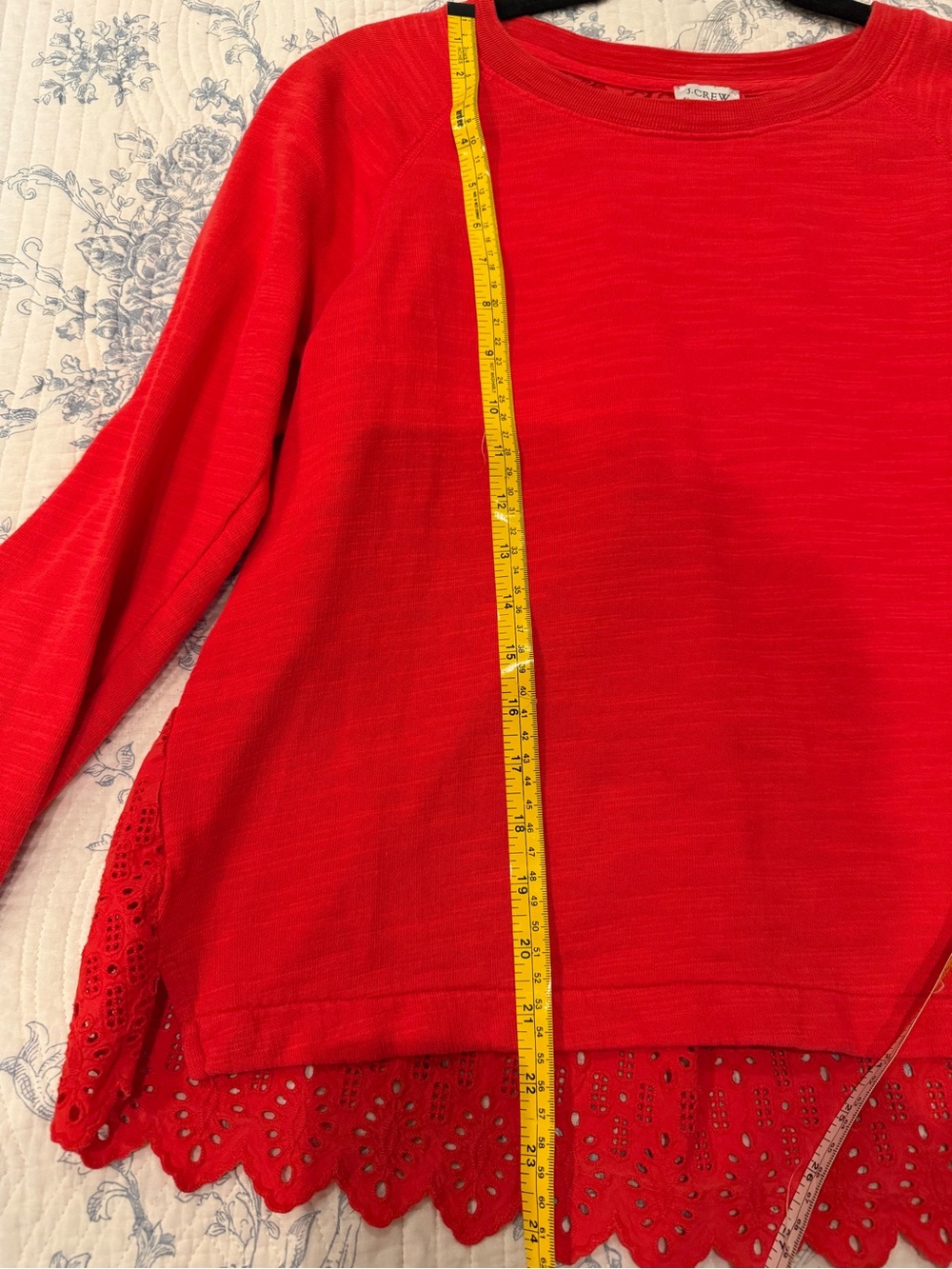 J. Crew Red Long Sleeve Top with Eyelet Hem on back - Size M